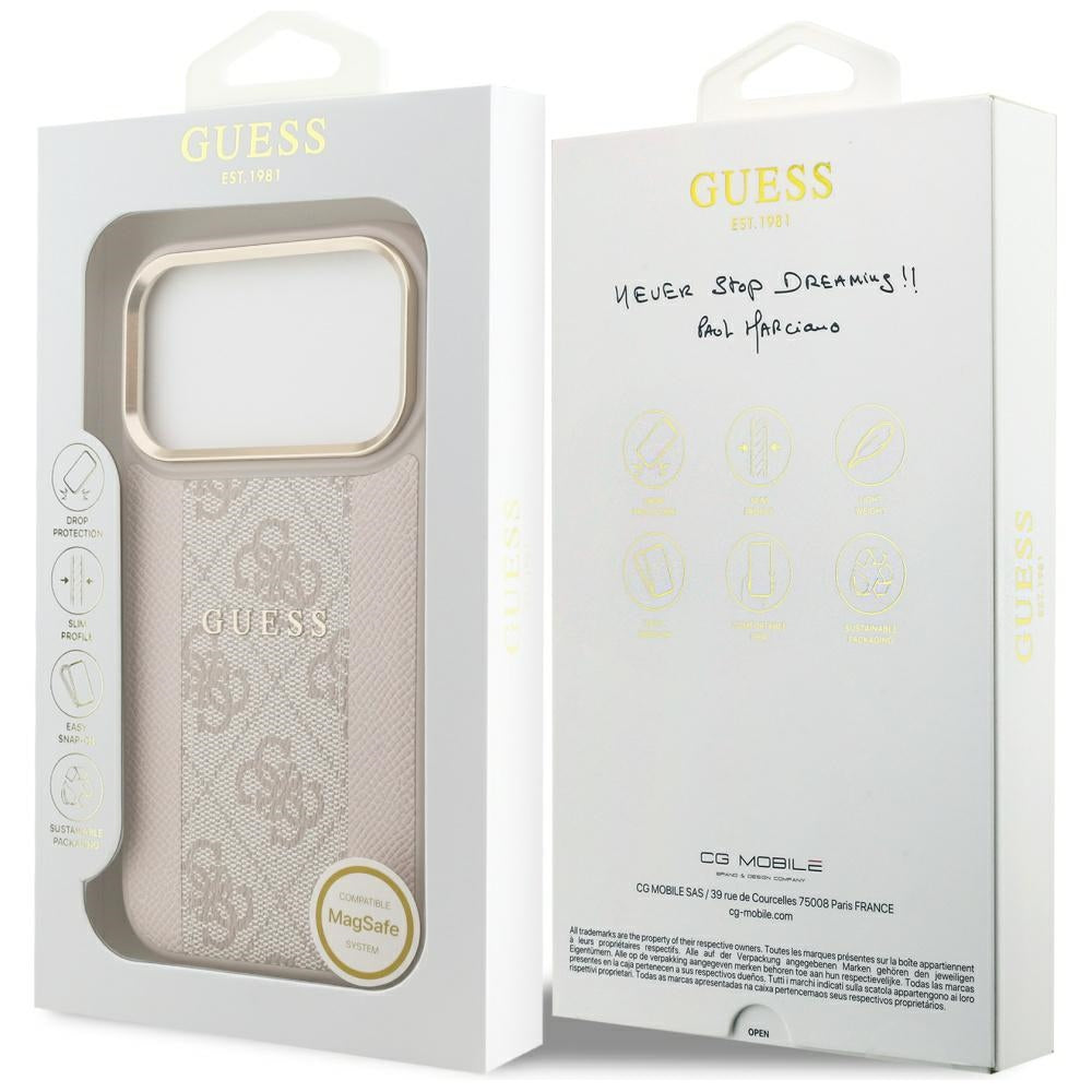 Funda MagSafe para Apple iPhone 17 Pro, Guess, 4G Stripe, Rosa