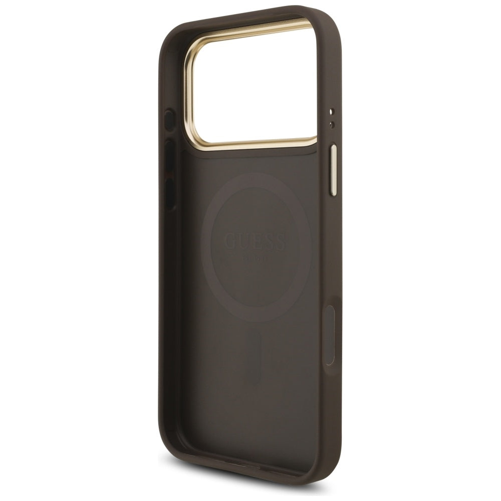 Funda MagSafe para Apple iPhone 17 Pro, Guess, Logo Triángulo 4G, Marrón Dorado