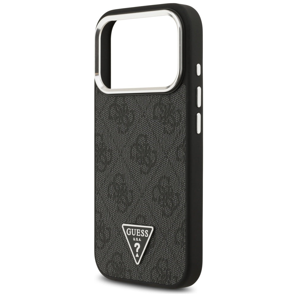 Funda MagSafe para Apple iPhone 17 Pro, Guess, Logo Triángulo 4G, Negra Plateada