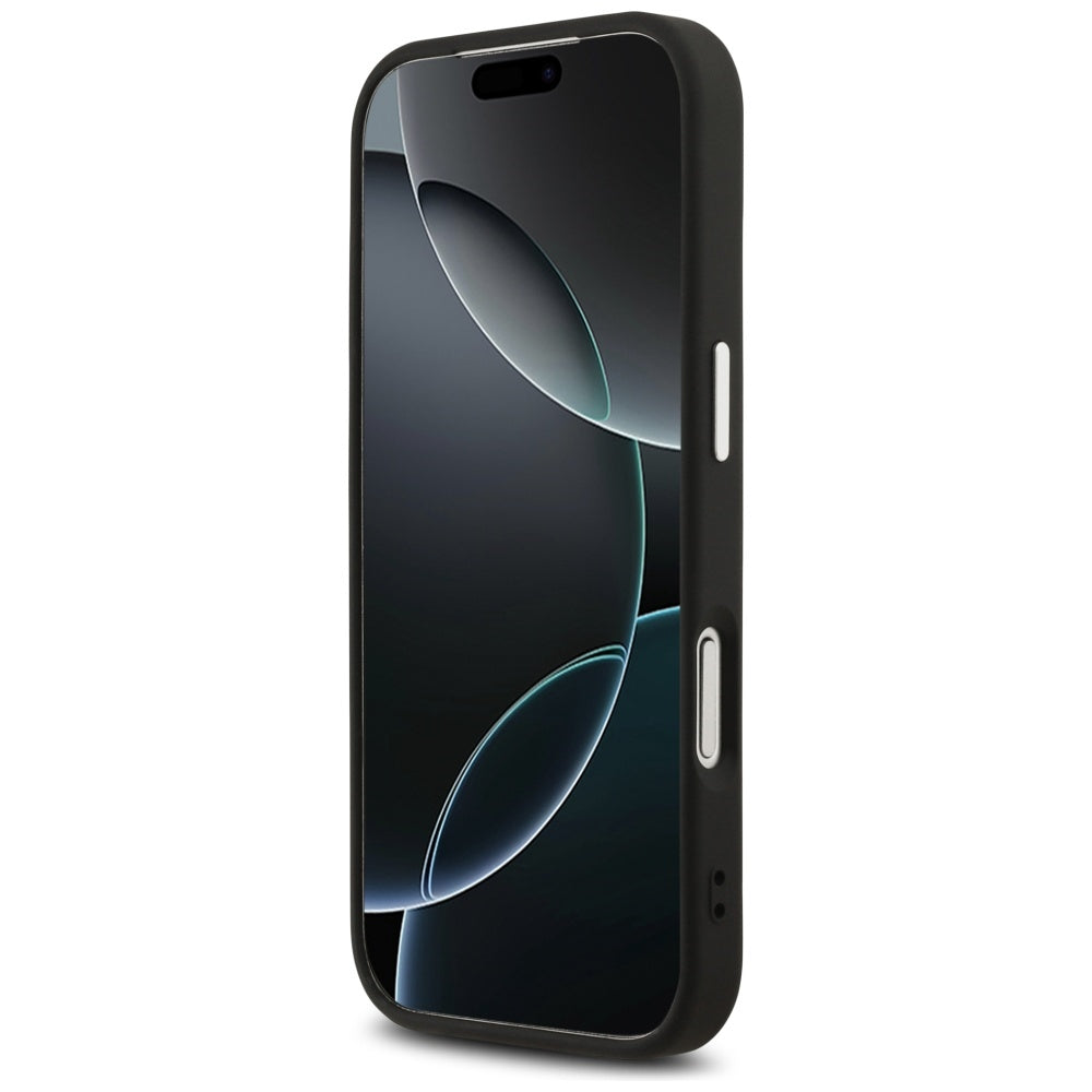 Funda MagSafe para Apple iPhone 17 Pro, Guess, Logo Triángulo 4G, Negra Plateada