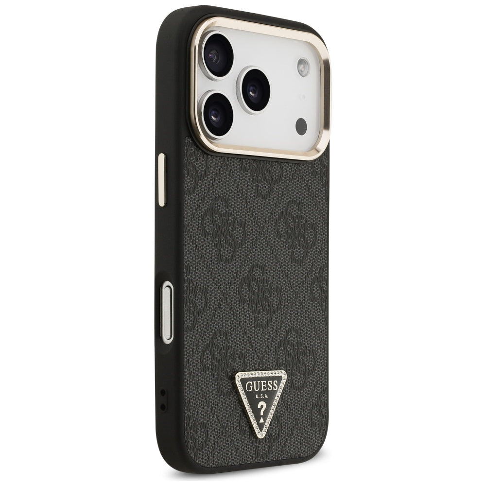 Funda MagSafe para Apple iPhone 17 Pro, Guess, Logo Triángulo 4G, Negra Dorada