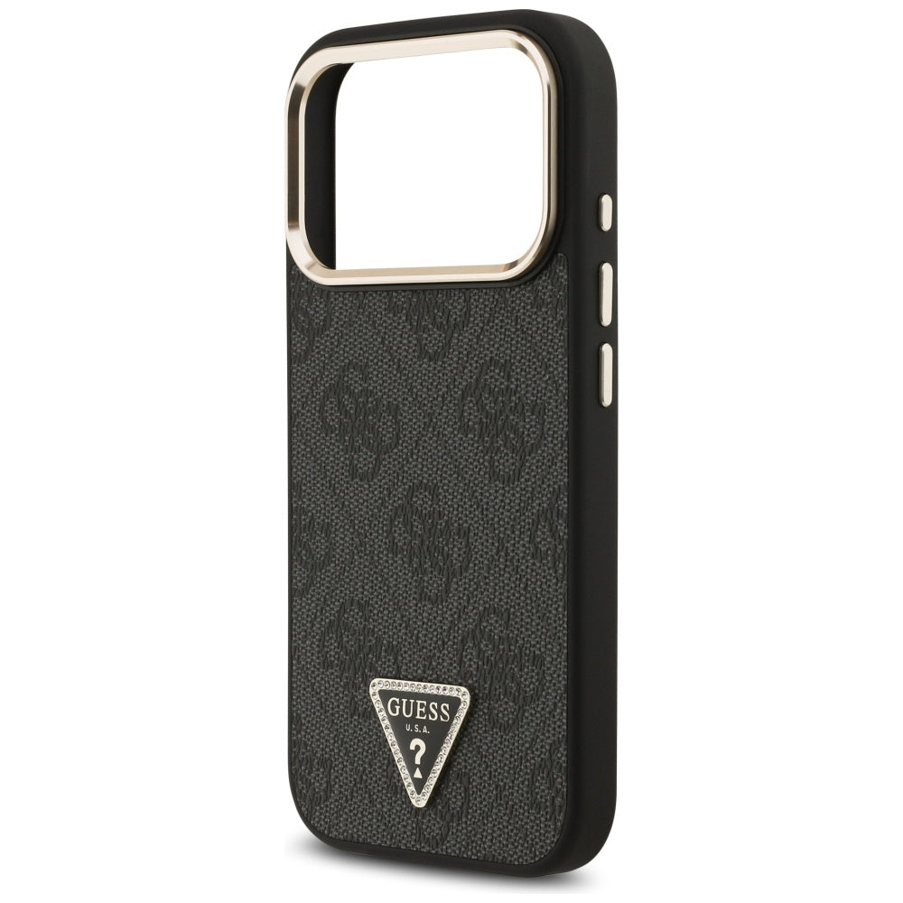Funda MagSafe para Apple iPhone 17 Pro, Guess, Logo Triángulo 4G, Negra Dorada