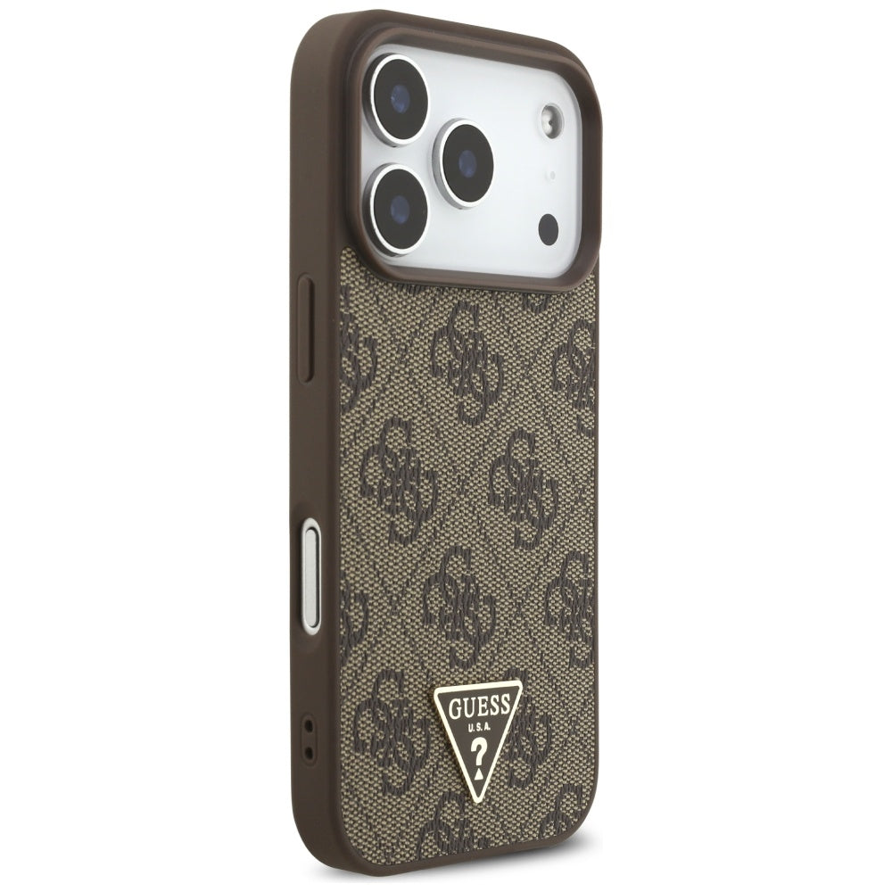 Funda MagSafe para Apple iPhone 17 Pro, Guess, Logo Triángulo 4G con Correa de Perla, Marrón
