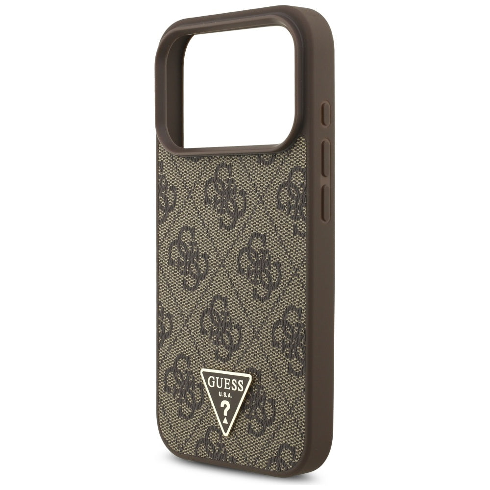 Funda MagSafe para Apple iPhone 17 Pro, Guess, Logo Triángulo 4G con Correa de Perla, Marrón