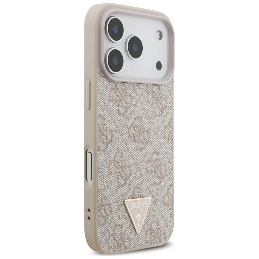 Funda MagSafe para Apple iPhone 17 Pro, Guess, Logo Triángulo 4G con Correa de Perla, Rosa