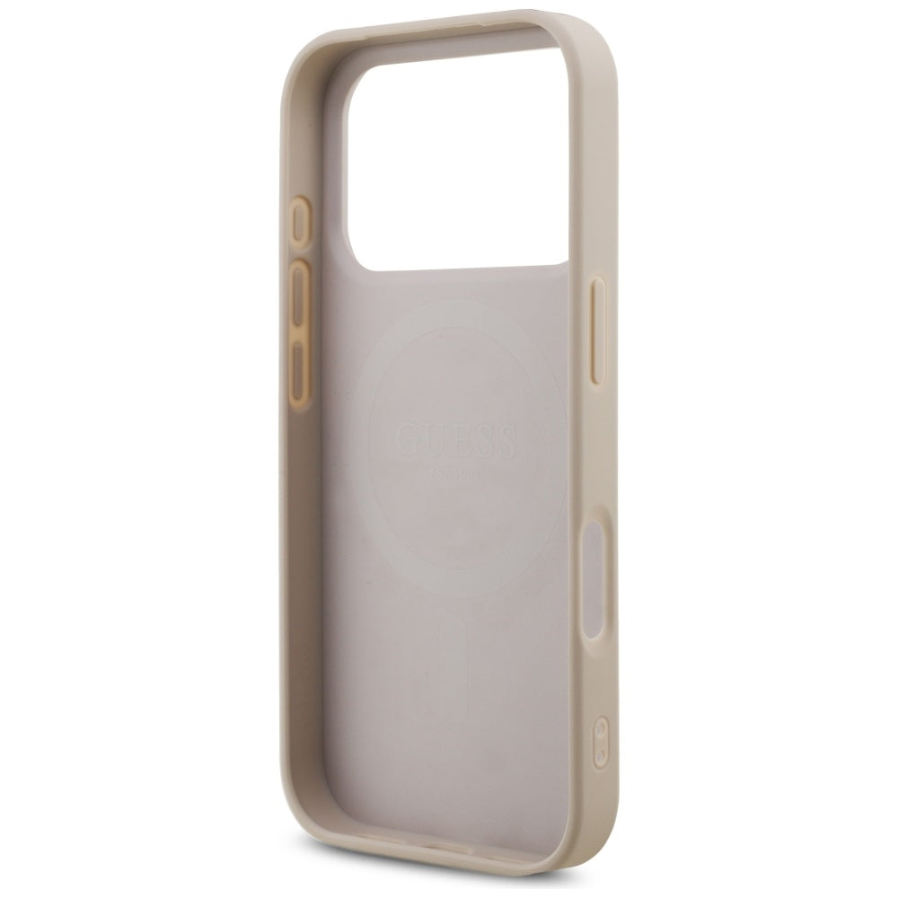 Funda MagSafe para Apple iPhone 17 Pro, Guess, Logo Triángulo 4G con Correa de Perla, Rosa