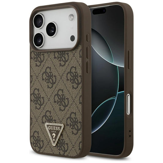 Funda MagSafe para Apple iPhone 17 Pro, Guess, 4G Triangle Strass, Marrón
