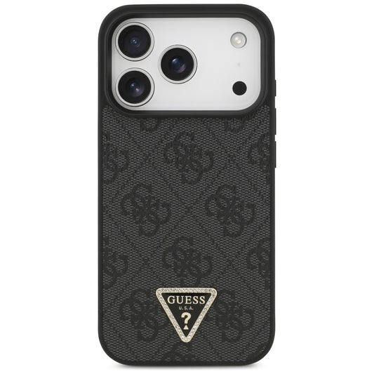 Funda MagSafe para Apple iPhone 17 Pro, Guess, 4G Triangle Strass, Negra