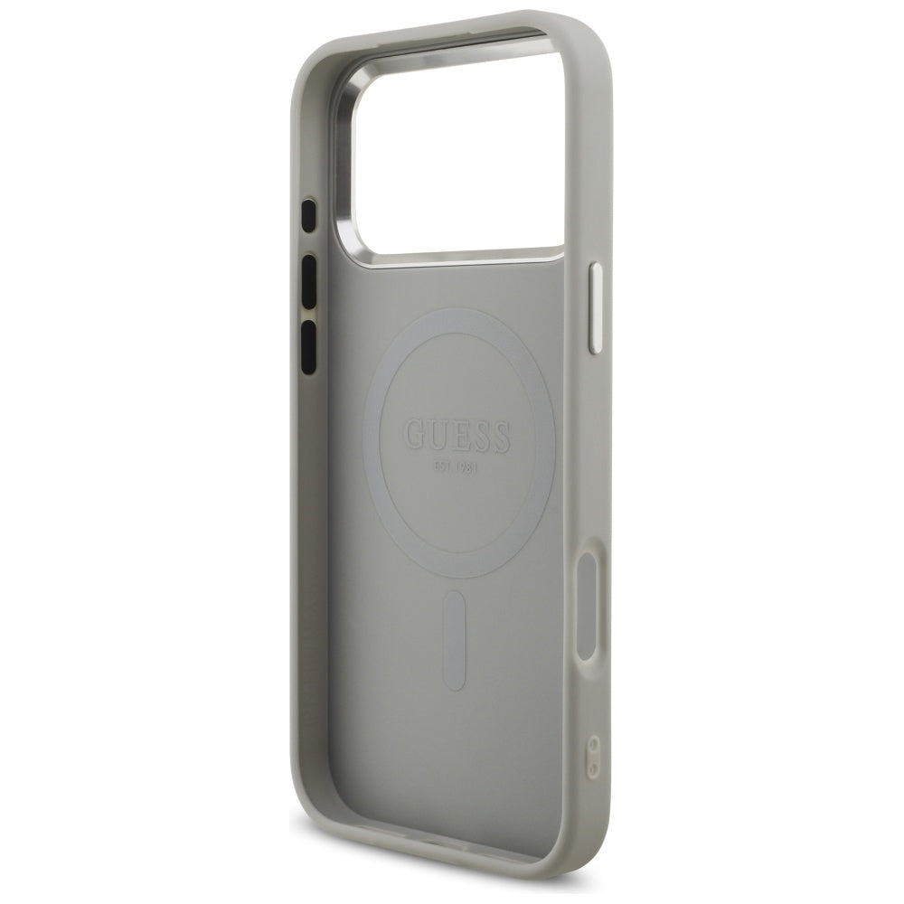 Funda MagSafe para Apple iPhone 17 Pro, Guess, Glitter Triangle Logo, Plateada