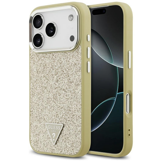 Funda MagSafe para Apple iPhone 17 Pro, Guess, Glitter Triangle Logo, Dorada