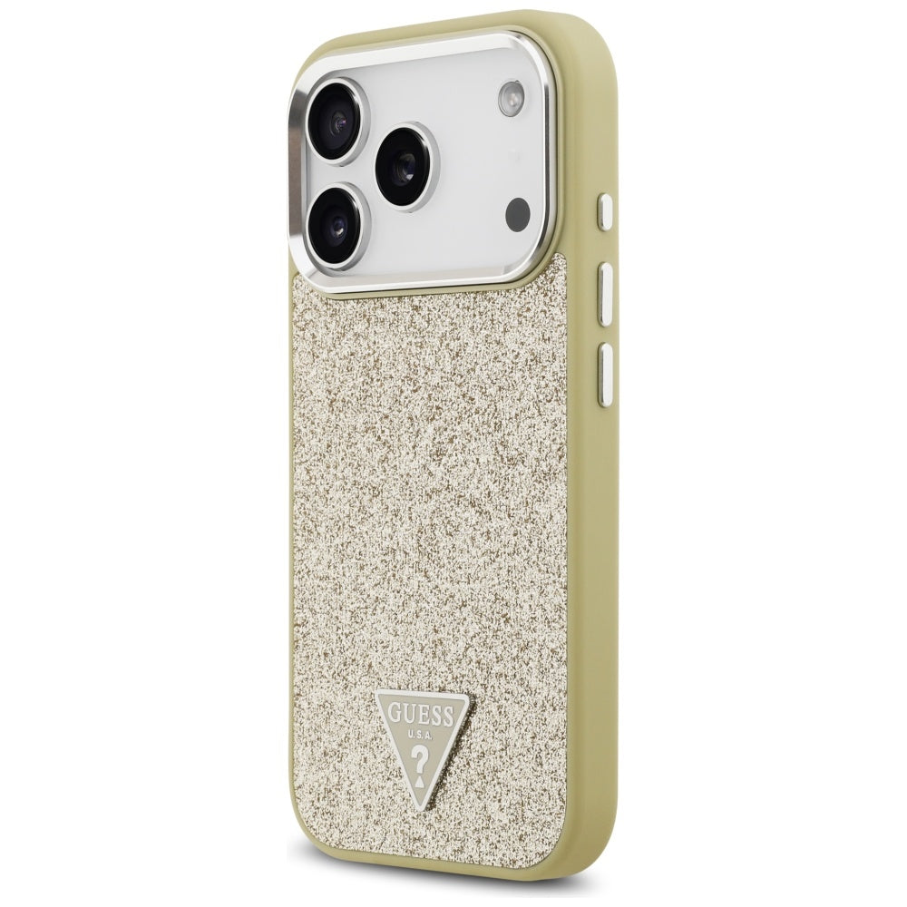 Funda MagSafe para Apple iPhone 17 Pro, Guess, Glitter Triangle Logo, Dorada