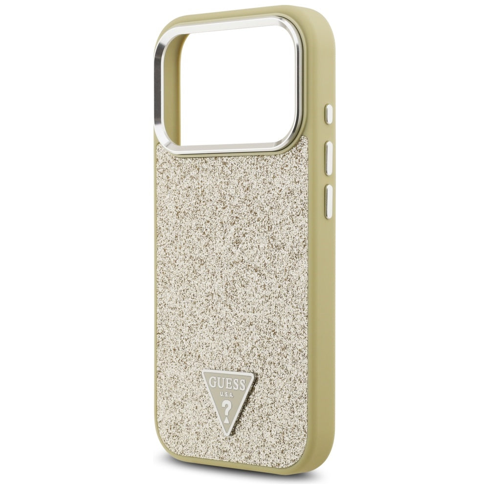 Funda MagSafe para Apple iPhone 17 Pro, Guess, Glitter Triangle Logo, Dorada