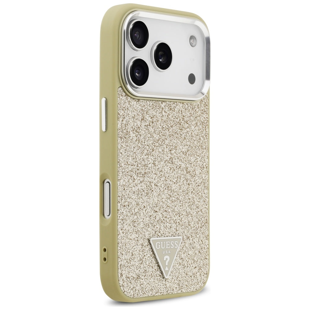Funda MagSafe para Apple iPhone 17 Pro, Guess, Glitter Triangle Logo, Dorada