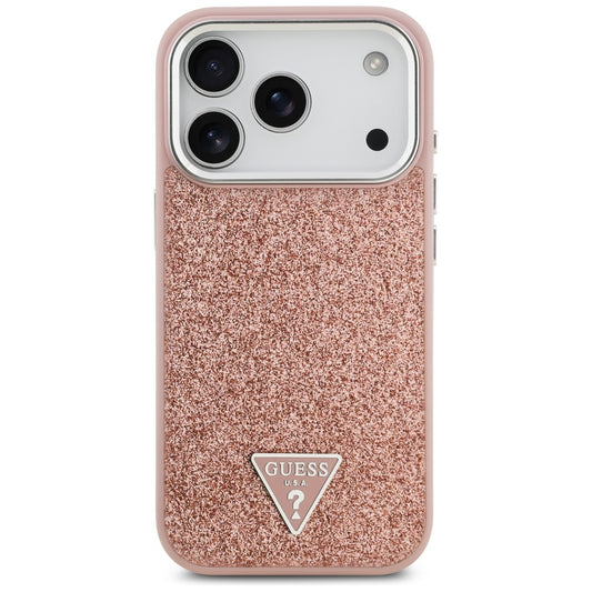 Funda MagSafe para Apple iPhone 17 Pro, Guess, Glitter Triangle Logo, Rosa