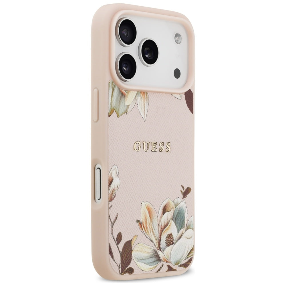 Funda MagSafe para Apple iPhone 17 Pro, Guess, Grained Flowers, Rosa