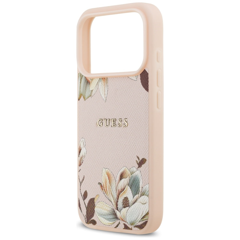 Funda MagSafe para Apple iPhone 17 Pro, Guess, Grained Flowers, Rosa