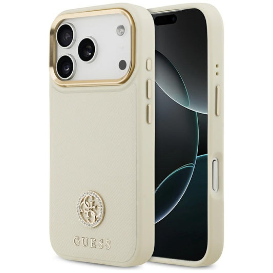 Funda MagSafe para Apple iPhone 17 Pro, Guess, Grained Strass Logo, Beige