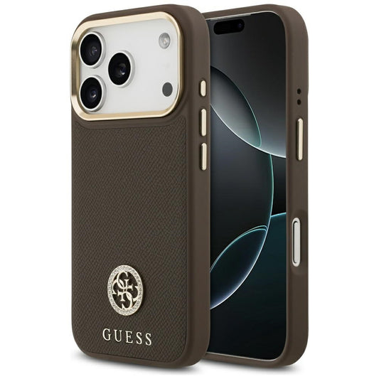 Funda MagSafe para Apple iPhone 17 Pro, Guess, Grained Strass Logo, Marrón