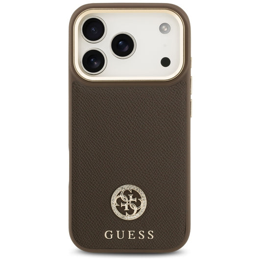 Funda MagSafe para Apple iPhone 17 Pro, Guess, Grained Strass Logo, Marrón