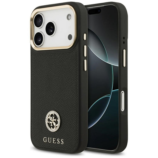 Funda MagSafe para Apple iPhone 17 Pro, Guess, Grained Strass Logo, Negra