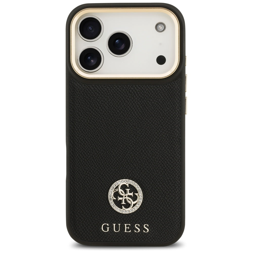 Funda MagSafe para Apple iPhone 17 Pro, Guess, Grained Strass Logo, Negra