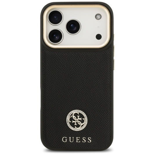 Funda MagSafe para Apple iPhone 17 Pro, Guess, Grained Strass Logo, Negra