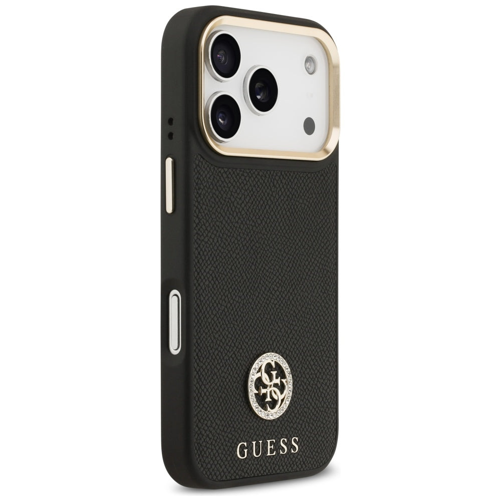 Funda MagSafe para Apple iPhone 17 Pro, Guess, Grained Strass Logo, Negra
