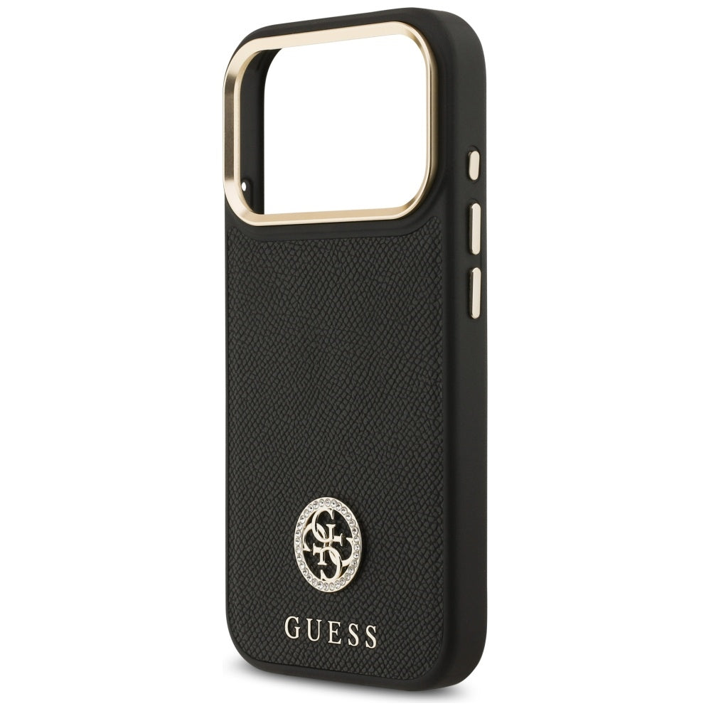 Funda MagSafe para Apple iPhone 17 Pro, Guess, Grained Strass Logo, Negra