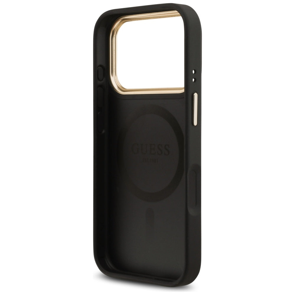 Funda MagSafe para Apple iPhone 17 Pro, Guess, Grained Strass Logo, Negra