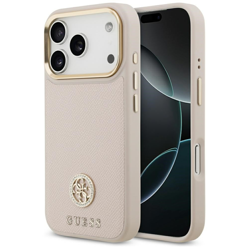 Funda MagSafe para Apple iPhone 17 Pro, Guess, Grained Strass Logo, Rosa