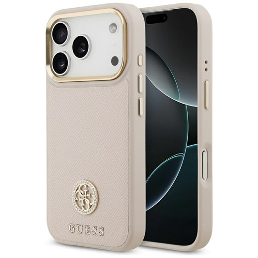 Funda MagSafe para Apple iPhone 17 Pro, Guess, Grained Strass Logo, Rosa