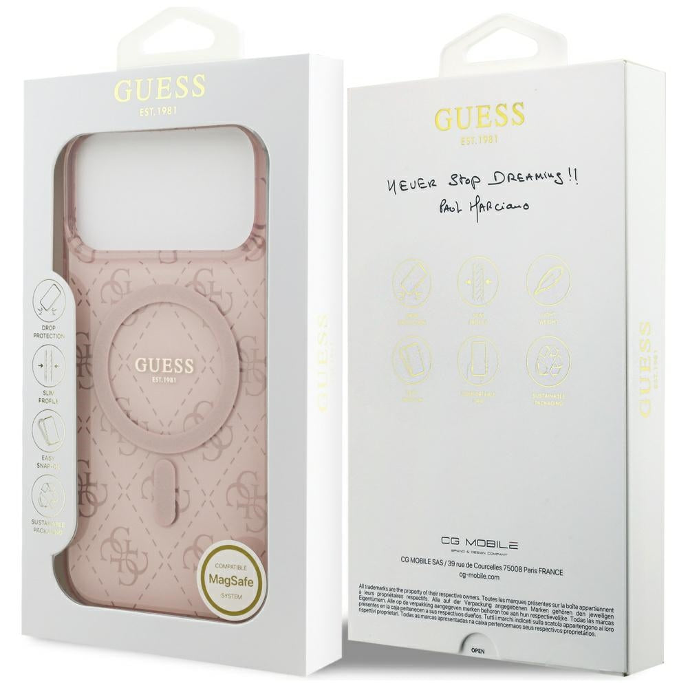 Funda MagSafe para Apple iPhone 17 Pro, Guess, IML 4G Background, Rosa