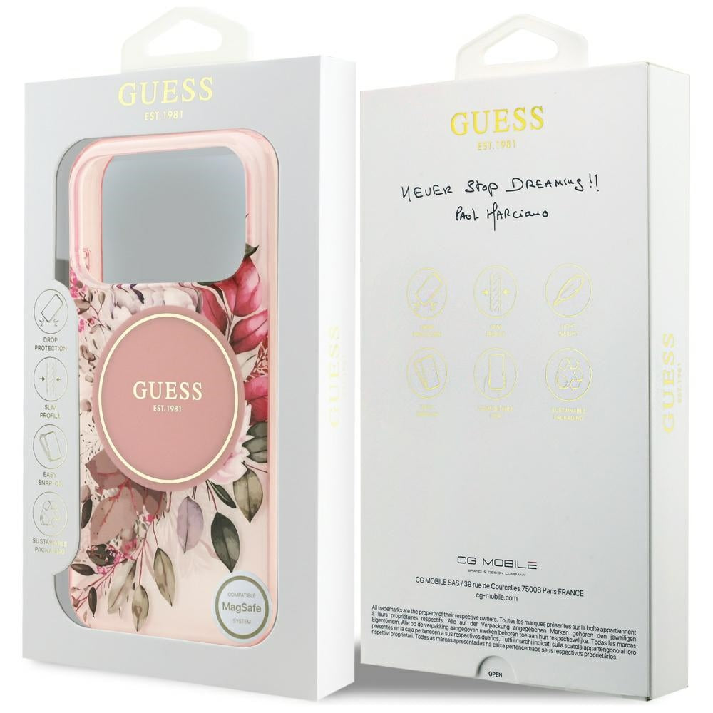 Funda MagSafe para Apple iPhone 17 Pro, Guess, IML Flower and Tonal Circle, Rosa