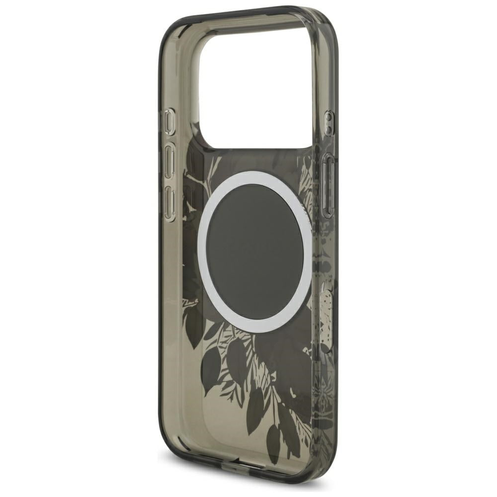 Funda MagSafe para Apple iPhone 17 Pro, Guess, IML Flowers with Pearl Strap, Negra