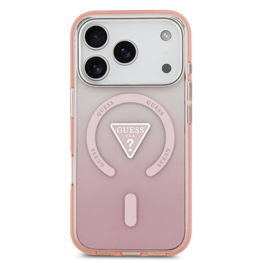 Funda MagSafe para Apple iPhone 17 Pro, Guess, Logo Triángulo Gradiente IML, Rosa