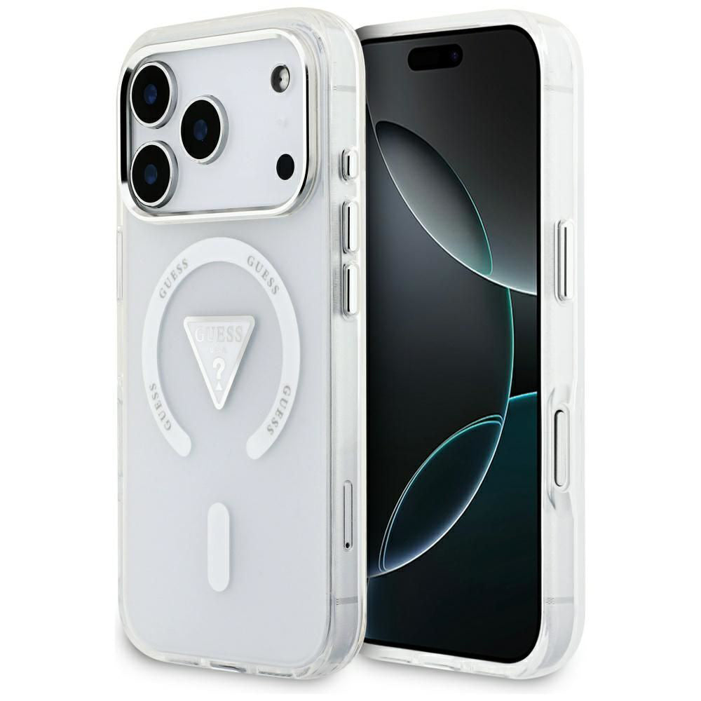 Funda MagSafe para Apple iPhone 17 Pro, Guess, Logo Triángulo Gradiente IML, Transparente