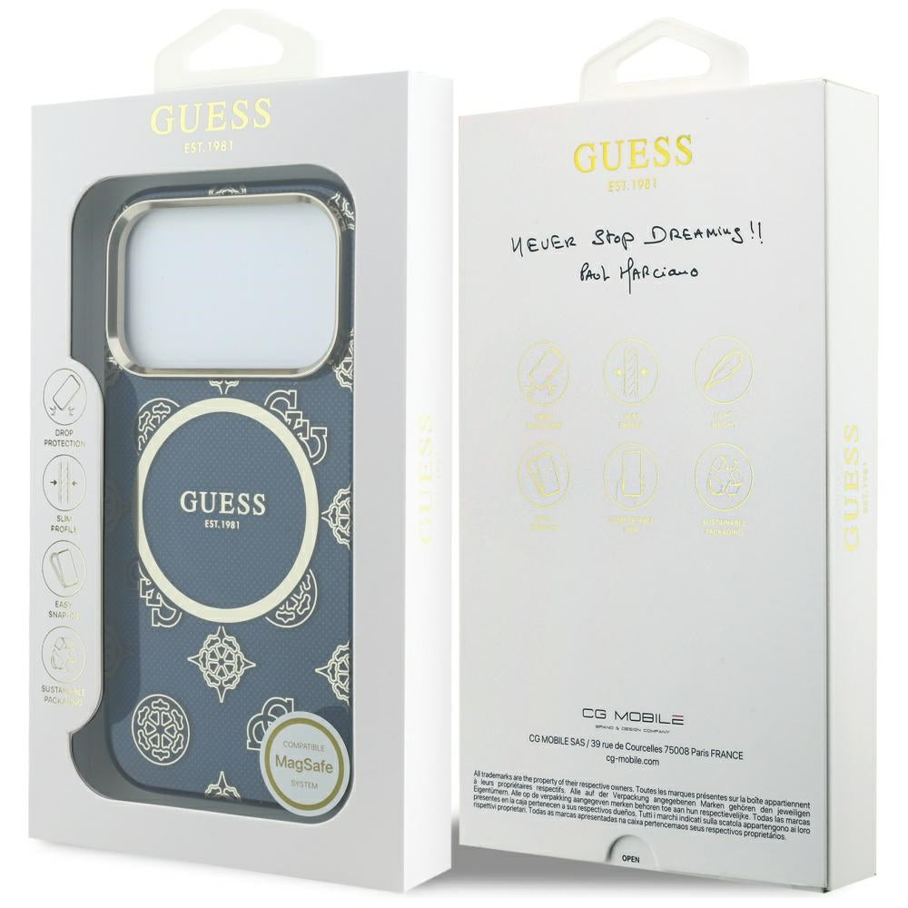 Funda MagSafe para Apple iPhone 17 Pro, Guess, IML Peony Dot, Azul