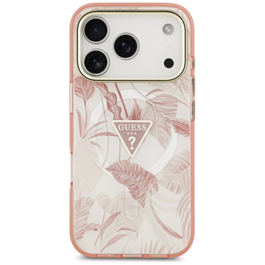 Funda MagSafe para Apple iPhone 17 Pro, Guess, Jungle Tonal Triangle, Rosa