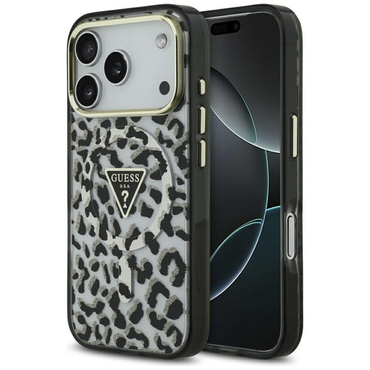 Funda MagSafe para Apple iPhone 17 Pro, Guess, Leopard Glitter, Negra