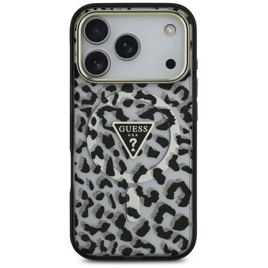Funda MagSafe para Apple iPhone 17 Pro, Guess, Leopard Glitter, Negra