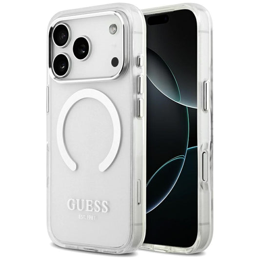 Funda MagSafe para Apple iPhone 17 Pro, Guess, Metal Outline, Plateada
