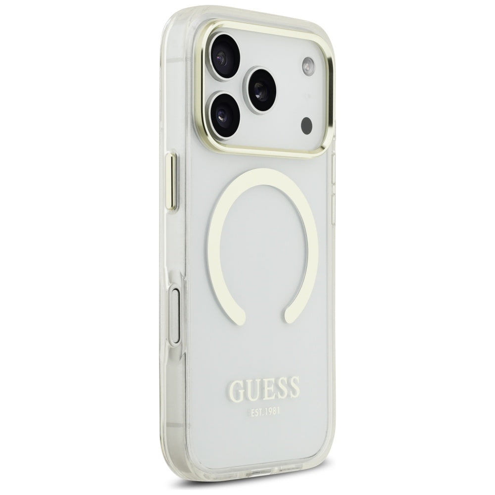 Funda MagSafe para Apple iPhone 17 Pro, Guess, Metal Outline, Dorada