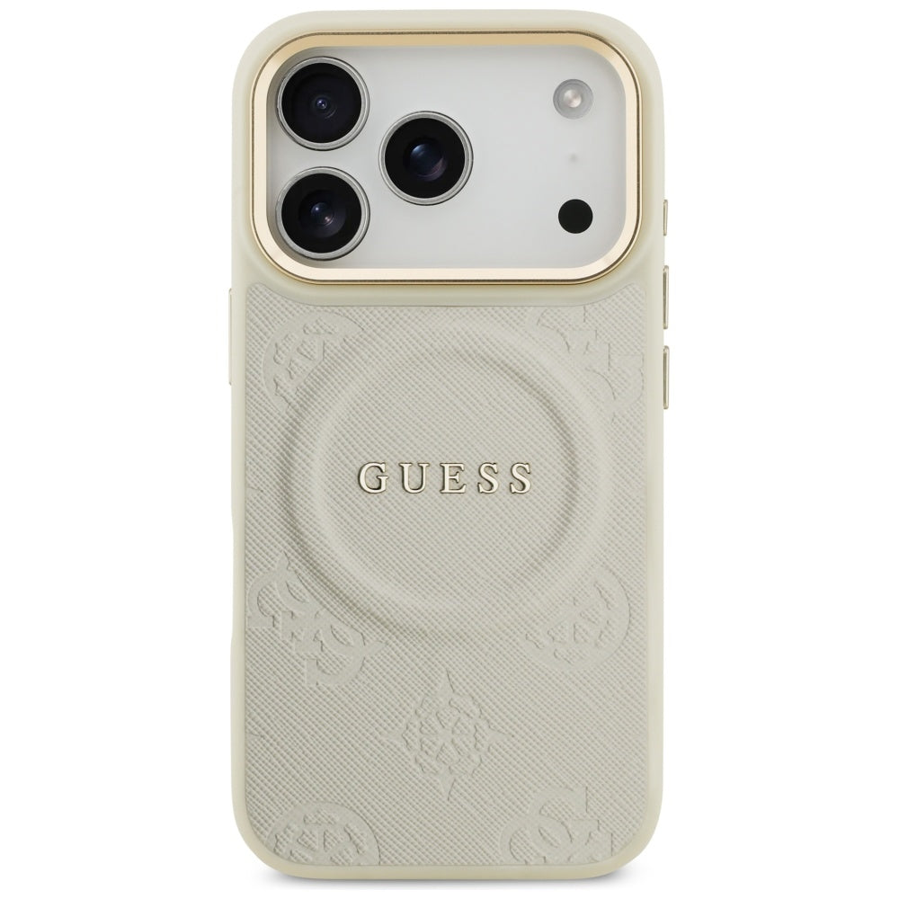 MagSafe Case for Apple iPhone 17 Pro, Guess, Peony Hot Stamp, Beige