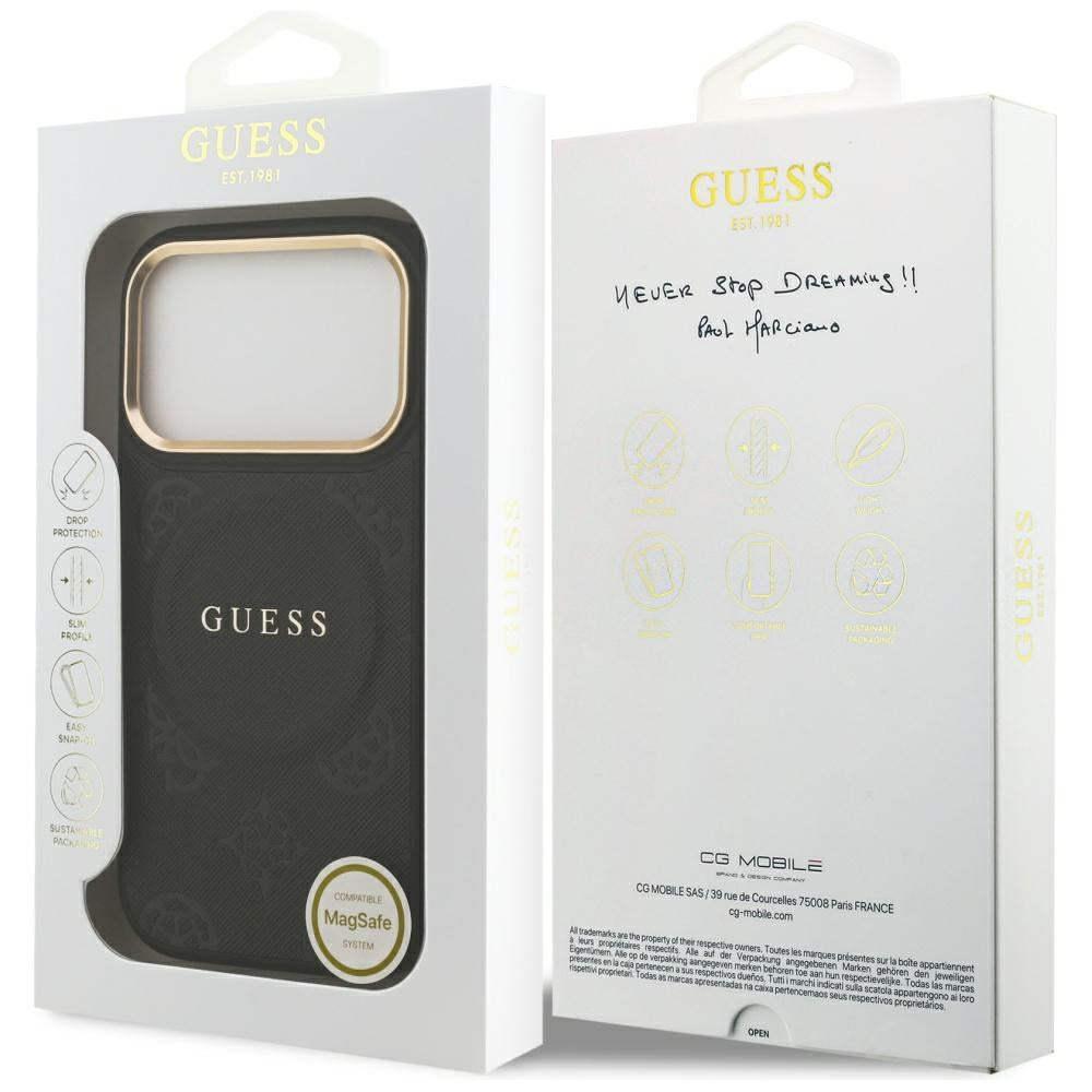 MagSafe Case for Apple iPhone 17 Pro, Guess, Peony Hot Stamp, Black
