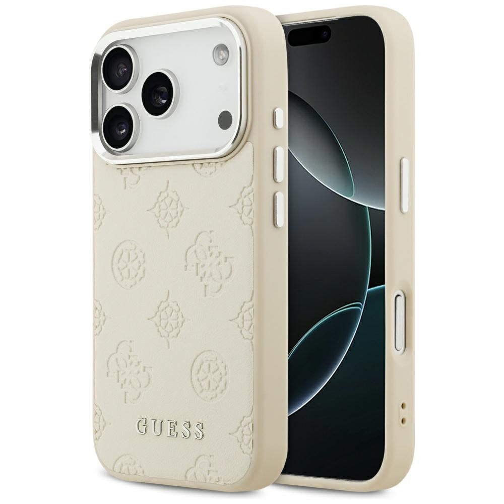 Funda MagSafe para Apple iPhone 17 Pro, Guess, Peony Hot Stamp Script, Beige