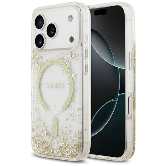 Funda MagSafe para Apple iPhone 17 Pro, Guess, Resin Bottom Glitter, Dorada