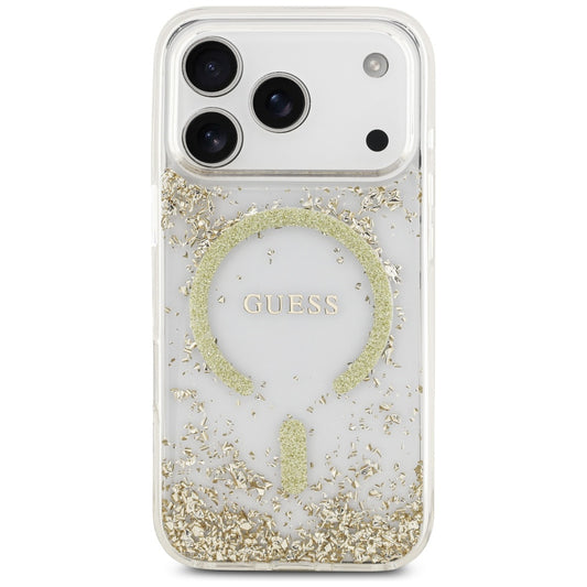 Funda MagSafe para Apple iPhone 17 Pro, Guess, Resin Bottom Glitter, Dorada