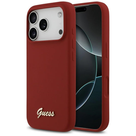 Funda MagSafe para Apple iPhone 17 Pro, Guess, Script Metal Logo, Rosa