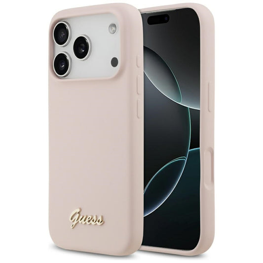 Funda MagSafe para Apple iPhone 17 Pro, Guess, Script Metal Logo, Rosa Claro