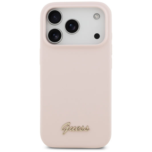 Funda MagSafe para Apple iPhone 17 Pro, Guess, Script Metal Logo, Rosa Claro